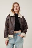Dakota Faux Leather Jacket, BROWN/ CREAM - alternate image 1