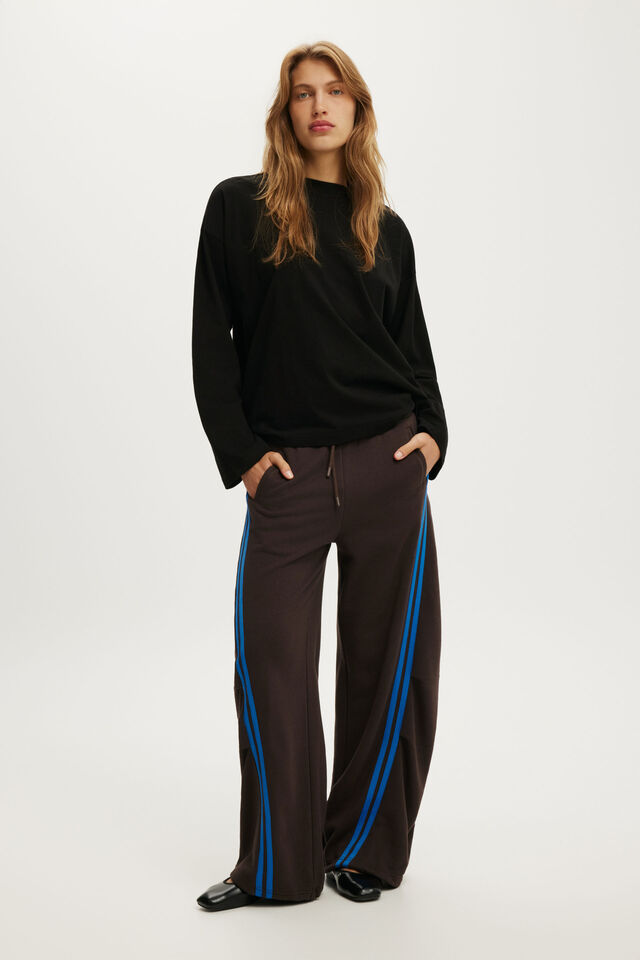Contrast Barrel Leg Sweatpant, DARK OAK/COBALT