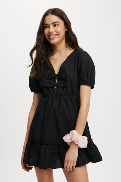 Pippa Puff Sleeve Mini Dress, BLACK