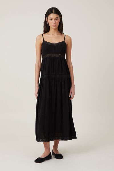 Rylee Lace Trim Maxi Dress, BLACK