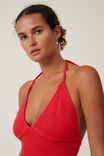 Knit Halter Mini Dress, FIERY RED - alternate image 4