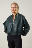 Aries Faux Leather Bomber Jacket, DEEP GREEN - alternate image 1