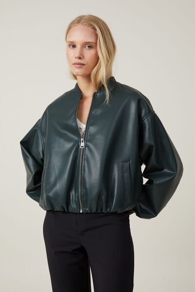 Jaqueta - Aries Faux Leather Bomber Jacket, DEEP GREEN