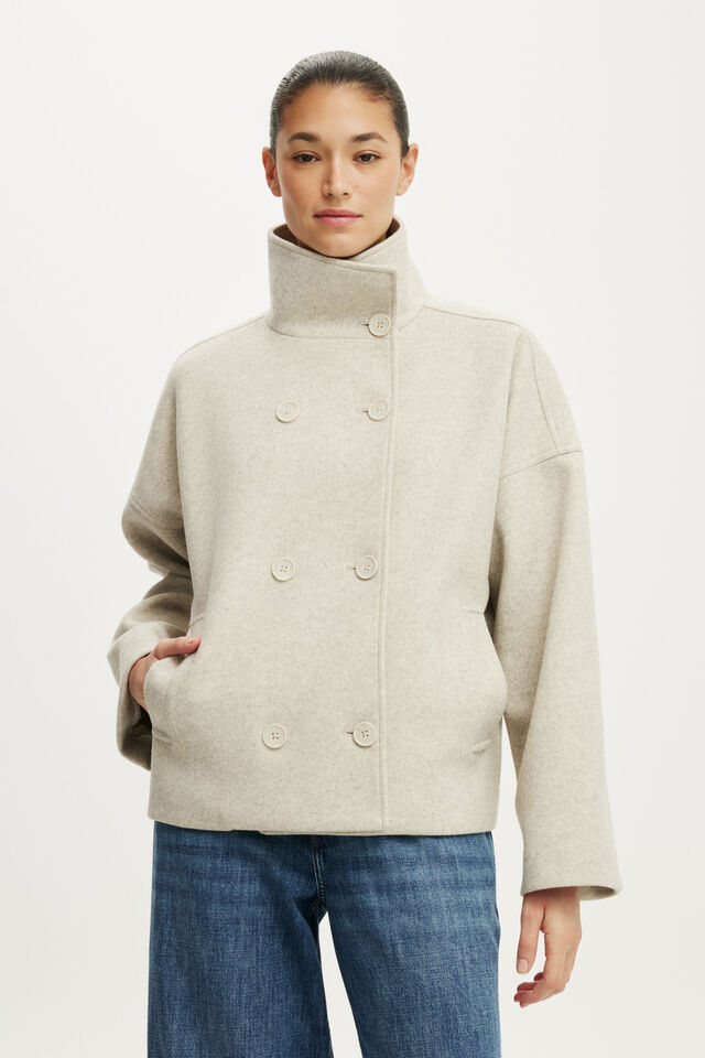 Funnel Neck Coat, OATMEAL
