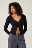 Camiseta - Sadie Lace Trim Long Sleeve Top, BLACK - vista alternativa 1