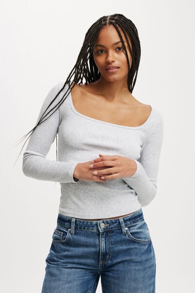 Byron Square Neck Long Sleeve, GREY MARLE