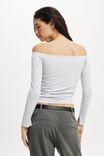 Staple Rib Rouched Off The Shoulder Top, GREY MARLE - alternate image 3