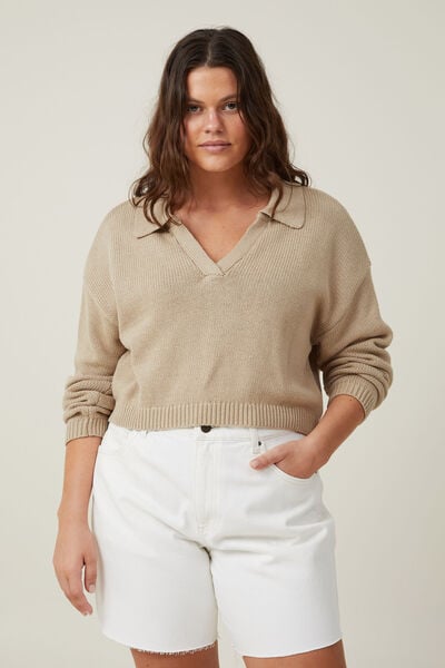 Collar Pullover, MID TAUPE