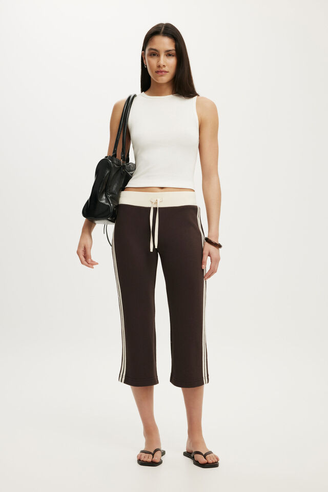 Capri Fleece Sweatpant, DARK OAK/COCONUT STRIPE
