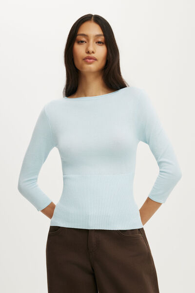 Close Knit Boat Neck, SEASIDE BLUE
