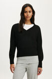 Softest Luxe Cinched V Neck Knit, BLACK - example image 1