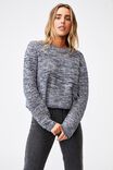 Cotton Cropped Pullover, MEDIEVAL BLUE WHITE TWIST