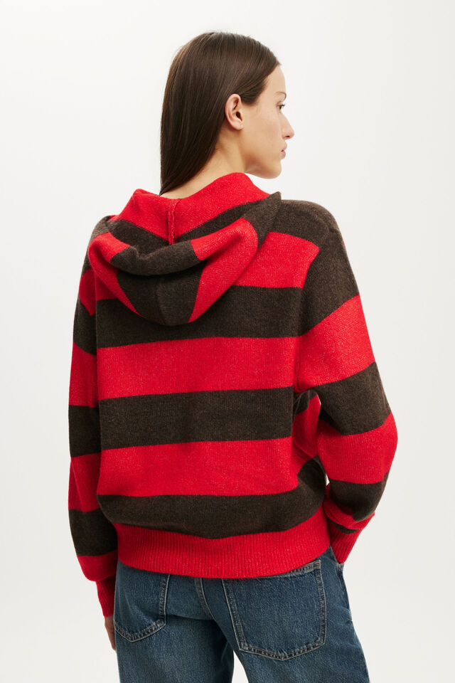 Sporty Stripe Hooded Knit, RED PETAL STRIPE