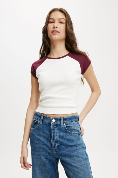 Kelsey Raglan Cap Sleeve Top, VINTAGE WHITE/CHERRY VARNISH