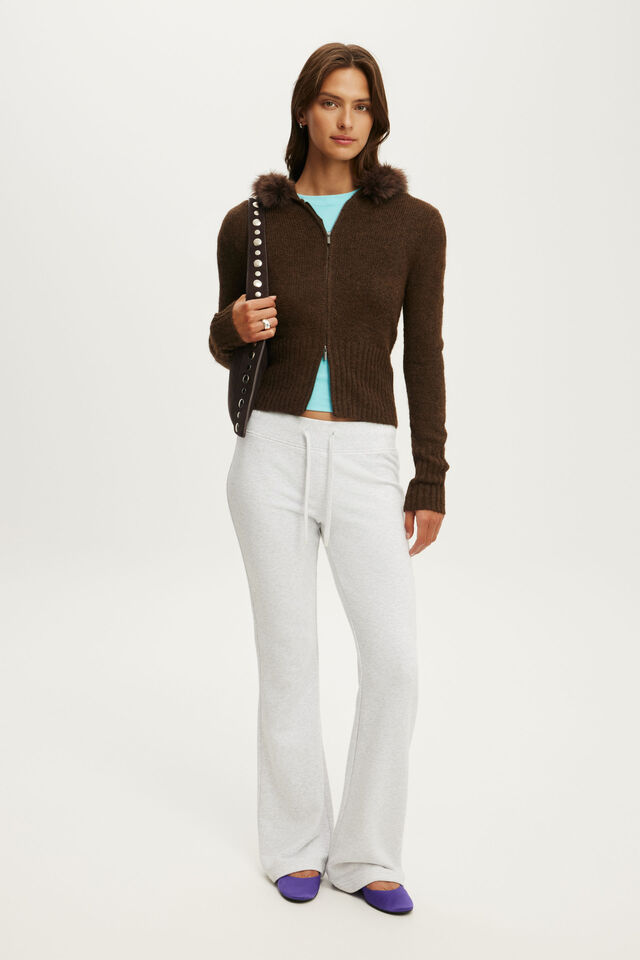 Fluffy Knit Zip Hoodie, DARK OAK