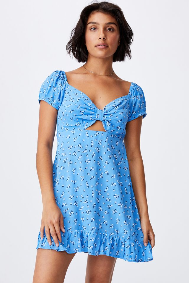 Woven Casey Cut Out Tea Dress, RIDDLE DITSY COLLEGIATE BLUE
