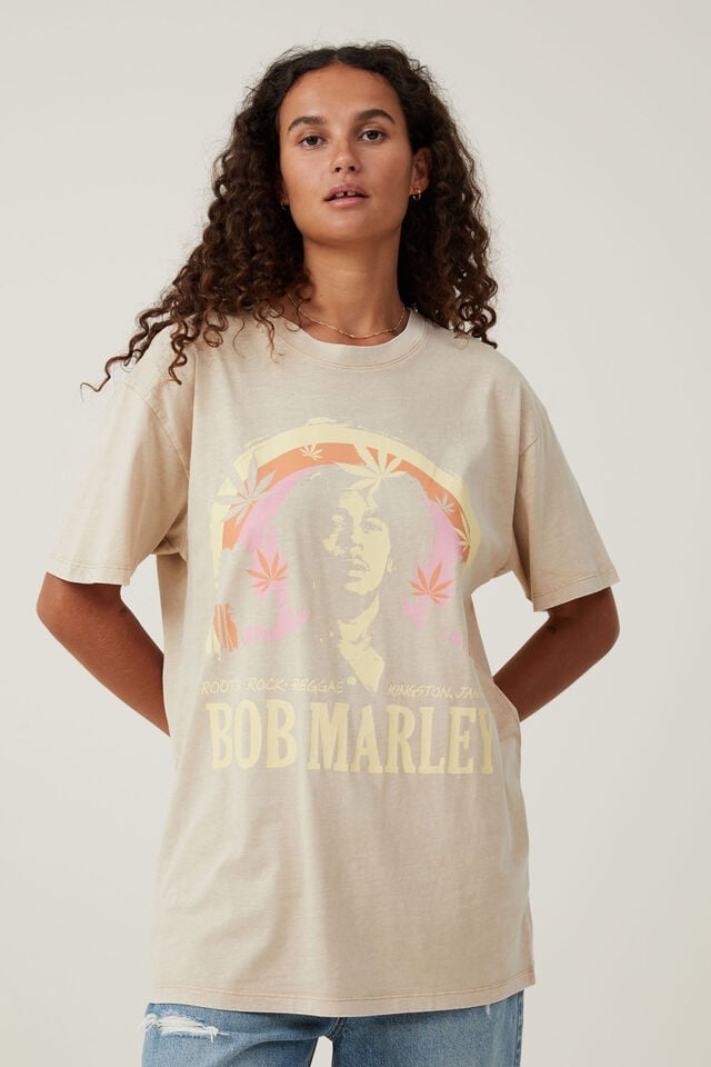 The Oversized Hip Hop Tee, LCN BR BOB MARLEY ROOTS/MID TAUPE