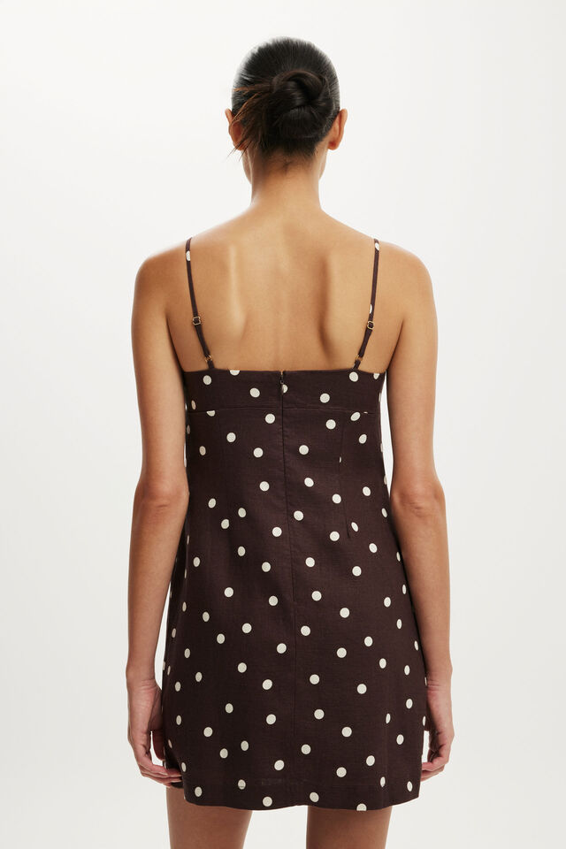 Luxe Linen Strappy Dress, SAMI POLKA DOT DARK OAK
