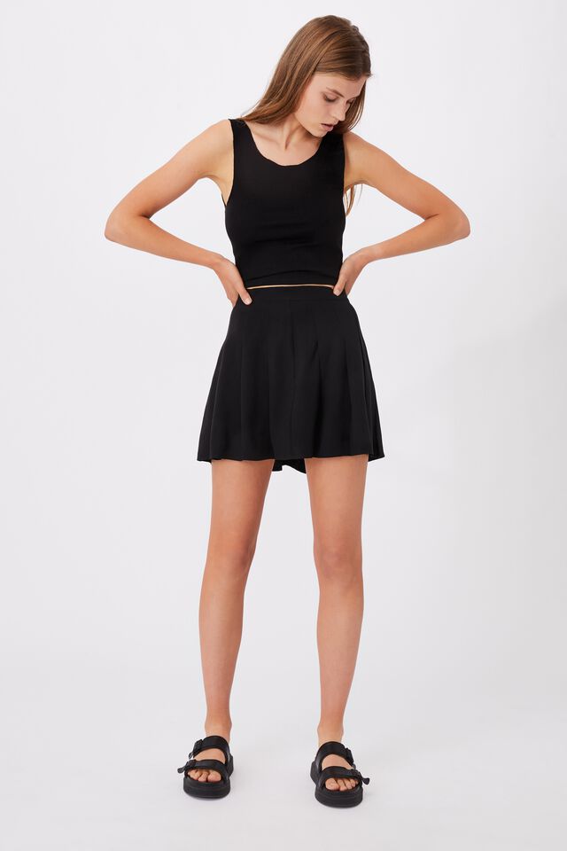 Pleated Tennis Mini Skirt, BLACK