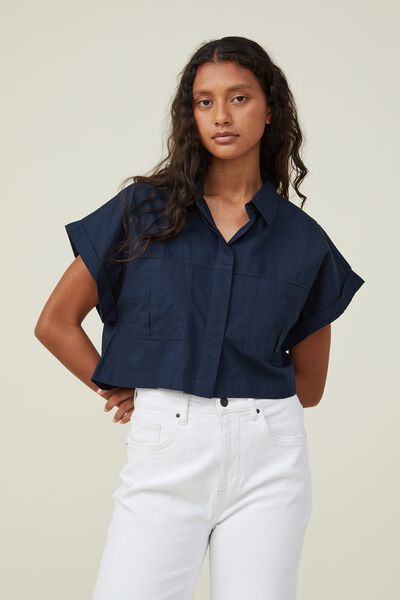 Cropped Utility Shirt, INK NAVY