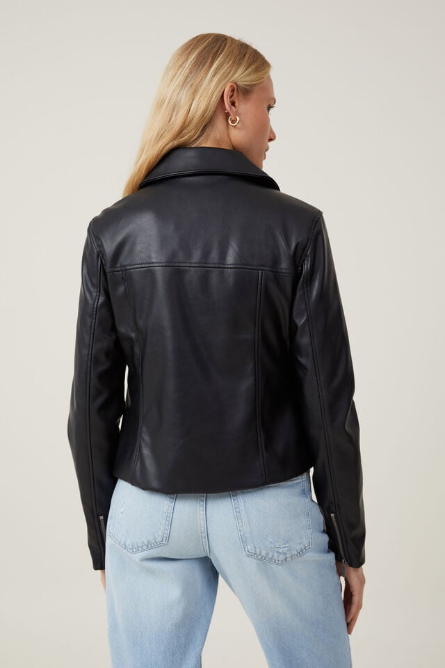 Minimalist Faux Leather Jacket, BLACK