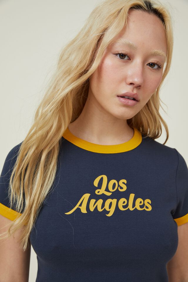 Micro Fit Rib Graphic Tee, LOS ANGELES/NUGGET GOLD/INDIA INK
