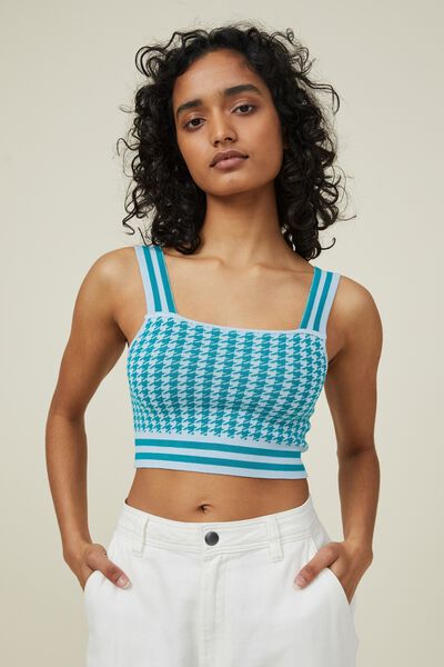 Fun Square Neck Cami, HOLLY HOUNDSTOOTH MICRO JEWEL TEAL