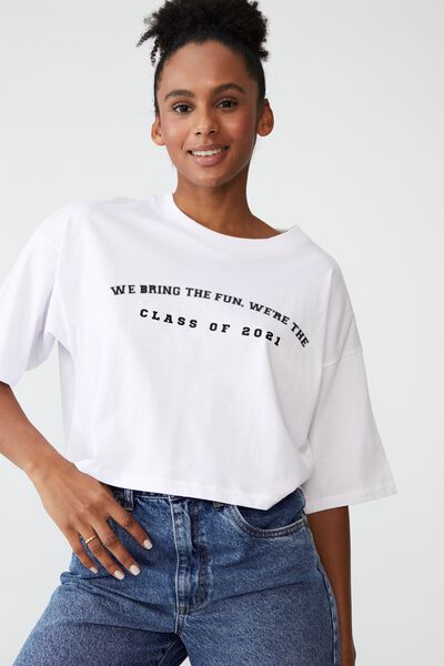 Cropped Boyfriend Class Of 2021 Personalised, WHITE