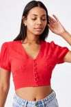 Payton Button Front Blouse, LUCKY RED