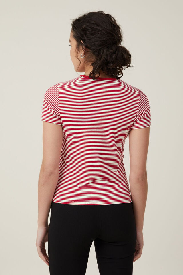 Fitted Graphic Longline Tee, BERRY / RED WHITE STRIPE