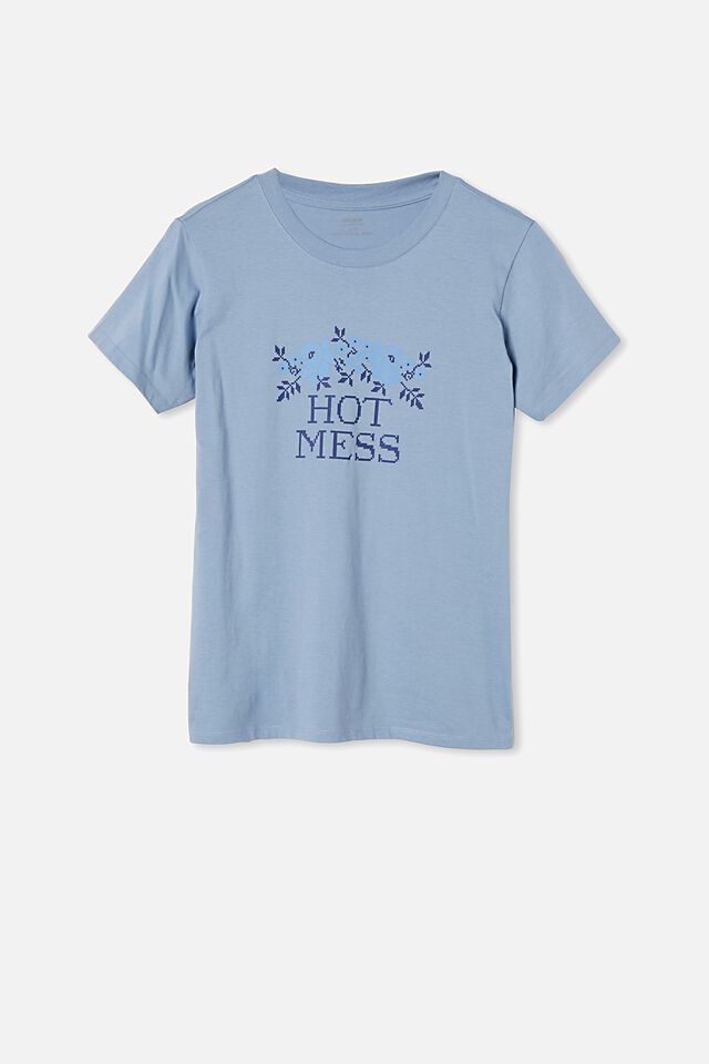 Classic Slogan T Shirt, HOT MESS/SKY BLUE