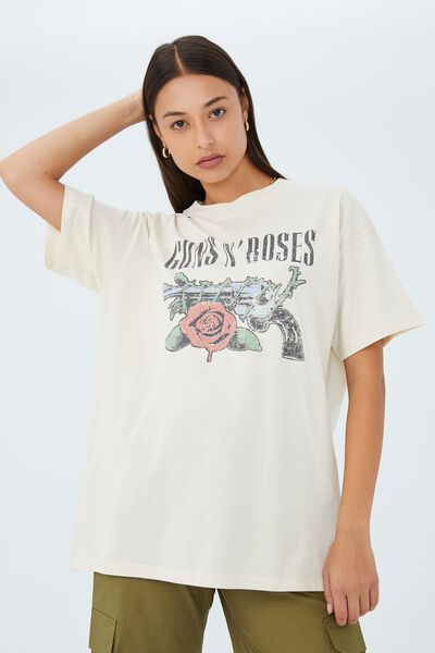 Camiseta - Relaxed Boyfriend Guns N Roses Tee, LCN BR GUNS N ROSES HEART BLOOM/SUGAR COOKIE