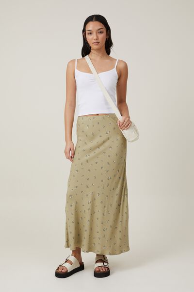 Bloom Maxi Slip Skirt, LINA DITSY DESERT SAGE