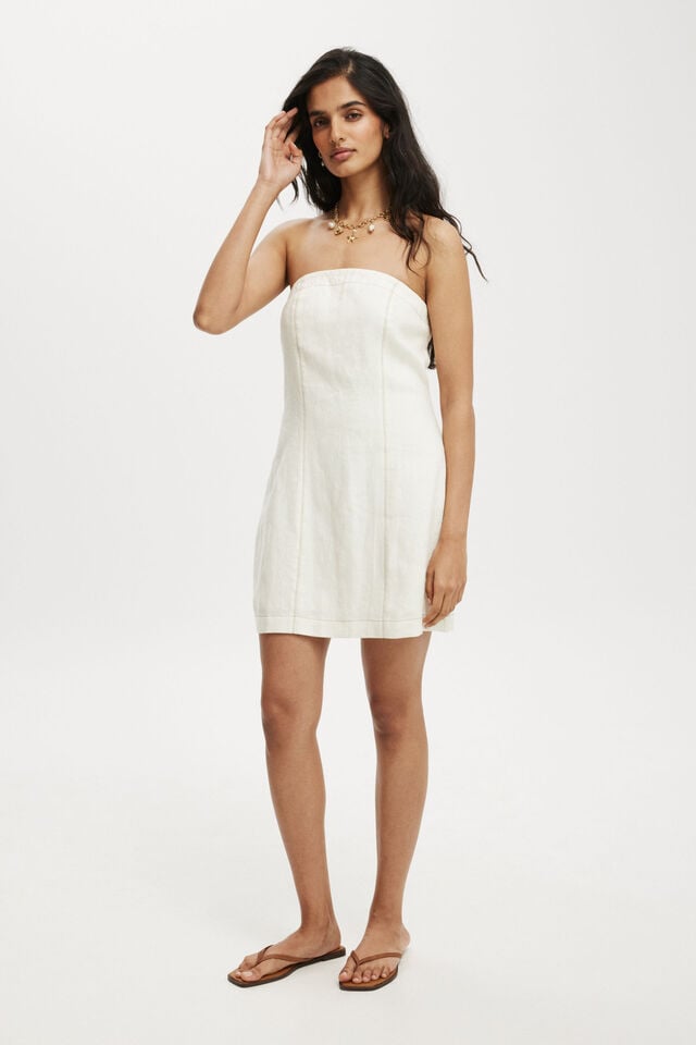 Elle Linen Tube Mini Dress, LEMON ICING