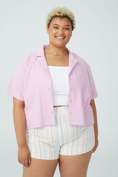 Curve Cropped Short Sleeve Shirt, POPPY PINK