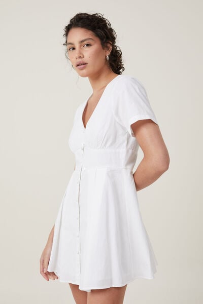 Faith V Neck Mini Dress, WHITE