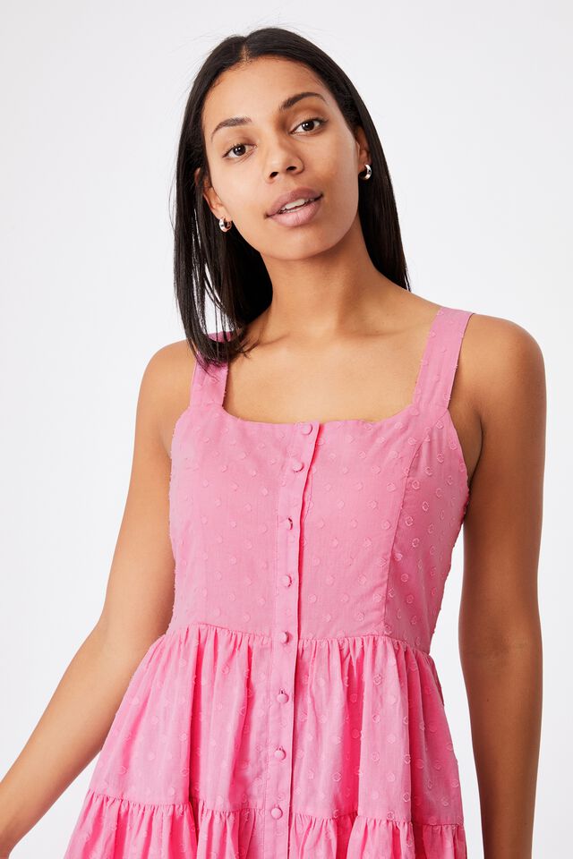 Woven Rose Strappy Button Through Dobby Mini, PINK CHERRY BLOSSOM