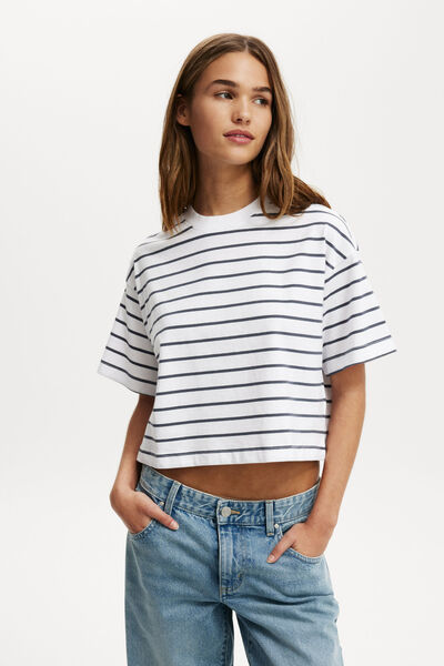 Cropped Boxy Tee, TRIP STRIPE WHITE/BLUE SLATE