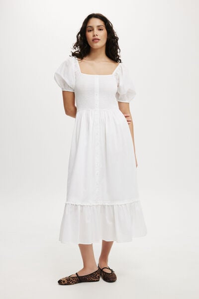 Eden Button Through Maxi Dress, WHITE