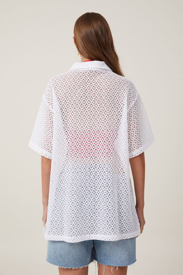 Camron Crochet Shirt, WHITE