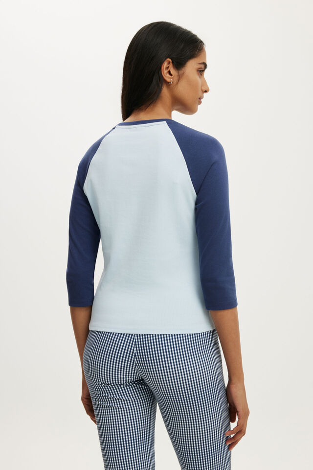 Ford 3/4 Sleeve Fitted Raglan Tee, LCN FORD BRONCO / SEASIDE BLUE