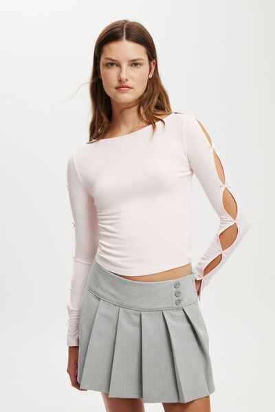 Bow Detail Long Sleeve Top, FLOSSY PINK