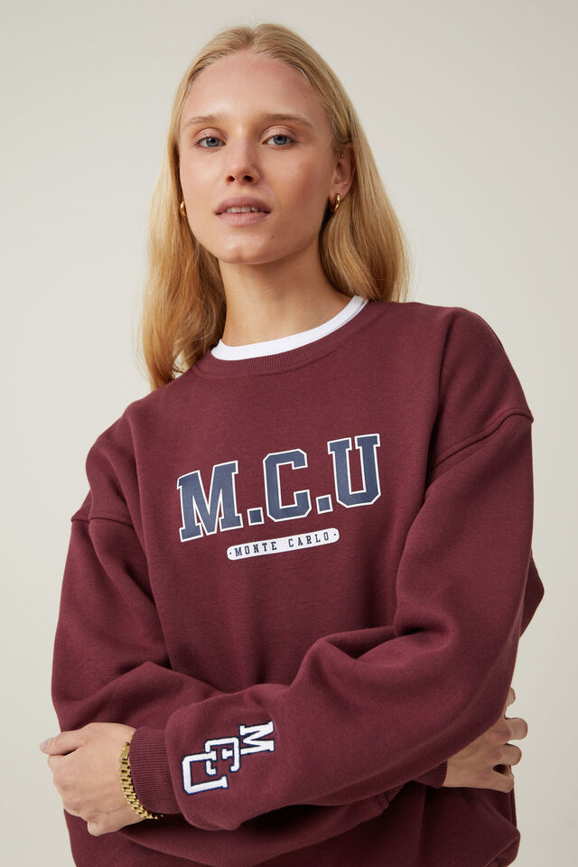 Classic Fleece Graphic Crew Sweatshirt, MCU / DEEP GARNET