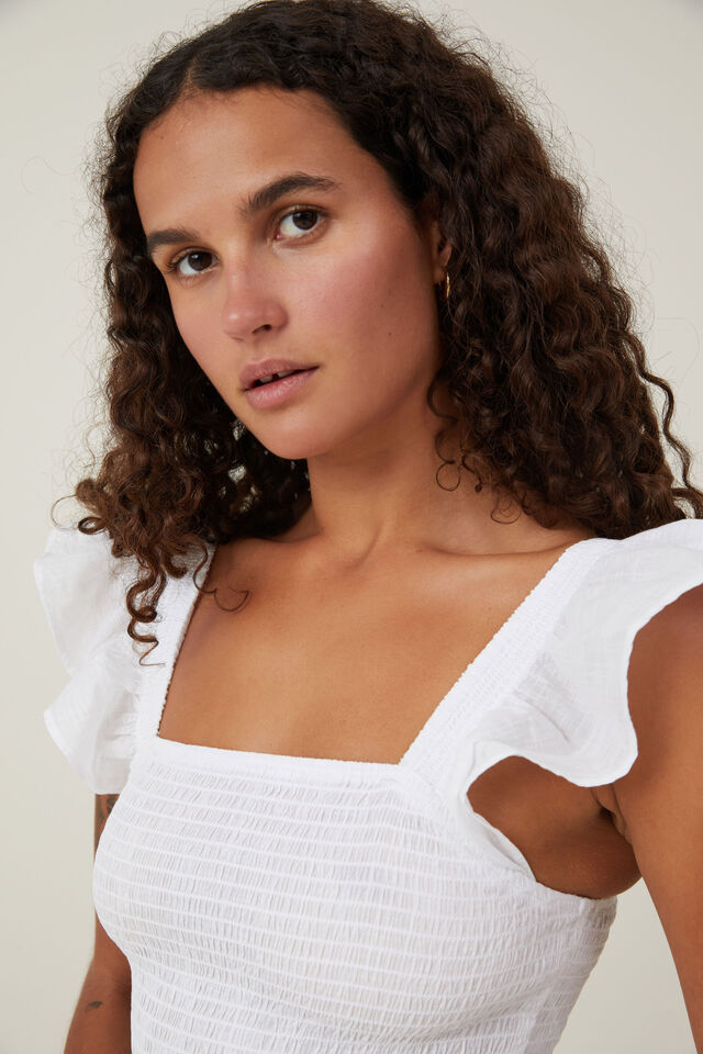 Bianca Flutter Sleeve Mini Dress, WHITE