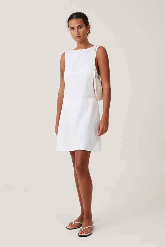 Haven Boatneck Mini Dress, WHITE