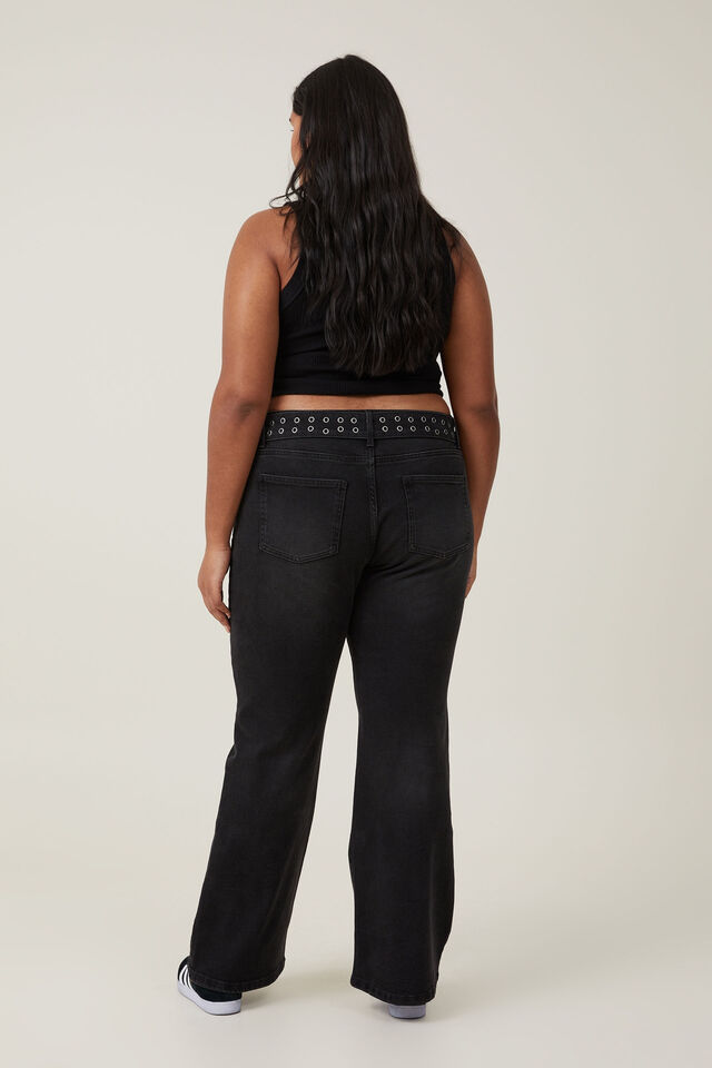 Stretch Bootcut Flare Jean, Black Pepper/Eyelet Belt