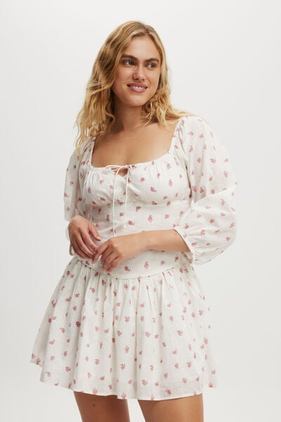 Nellie Long Sleeve Mini Dress, SULLY DITSY PORCELAIN
