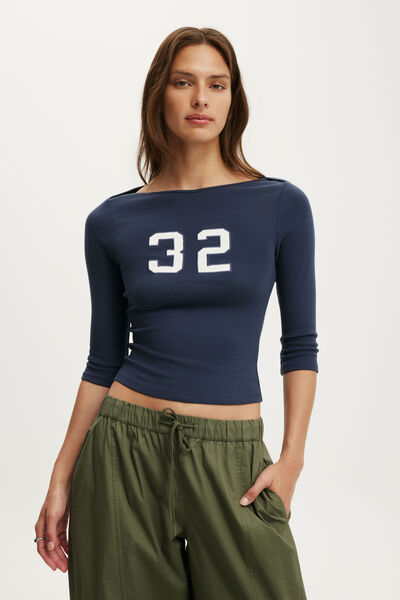 Boat Neck Graphic 3/4 Sleeve, 32 / SHADOW NAVY