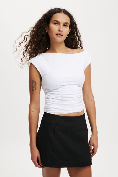 Saia - Sienna Linen Cotton Mini Skirt, BLACK