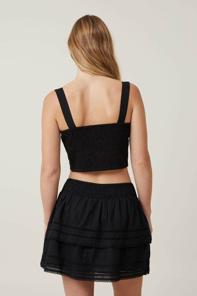 Rylee Tiered Lace Mini Skirt, BLACK